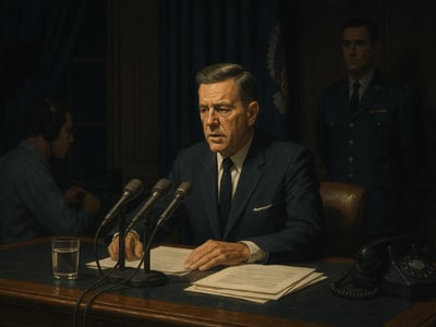 John F. Kennedy during his 22 October 1962 White House address announcing that Soviet missile sites had been identified in Cuba.
